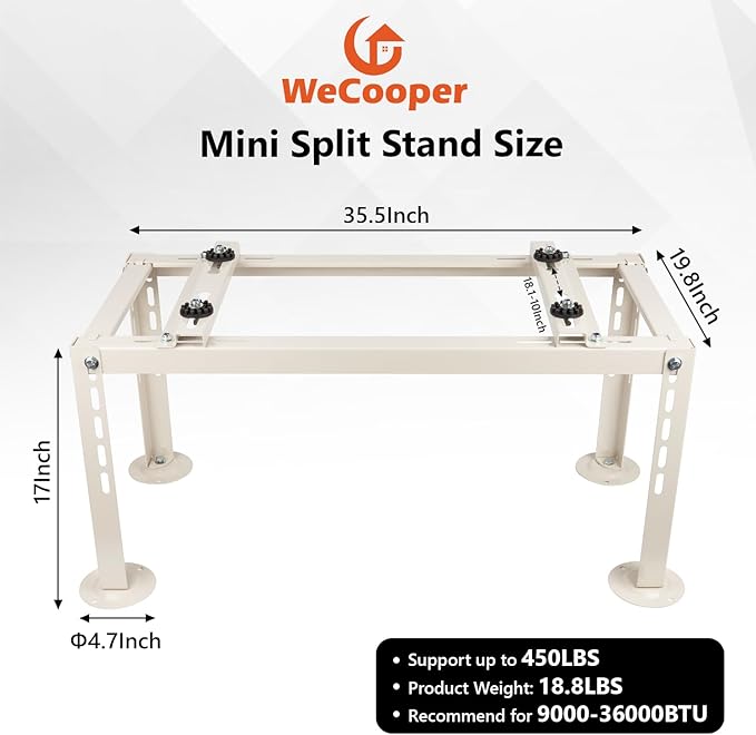 WeCooper Mini Split Ground Stand for 9000-24000 BTU Ductless AC Heat Pump,Heavy Duty Adjustable Mini Split Condenser Stand,Max Load 450LBS