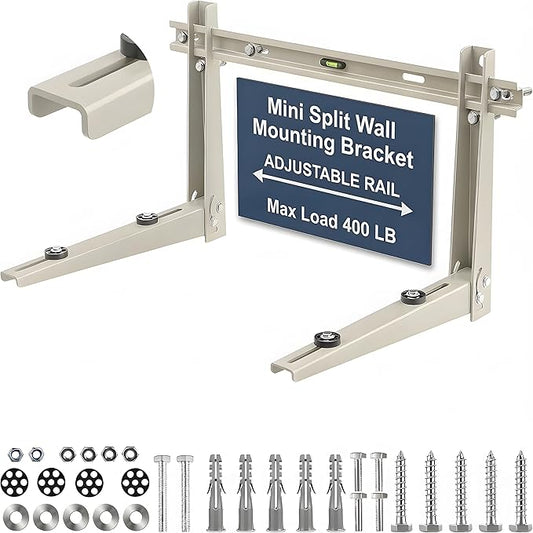 Heavy Duty Mini Split Wall Mounting Bracket for Outside, 400lb Load Capacity, Galvanized Carbon Steel, Dual Anti-Rust Coating, Leveling Bar, Anti-Vibration Pads, Fits 7000–12000 BTU AC Units